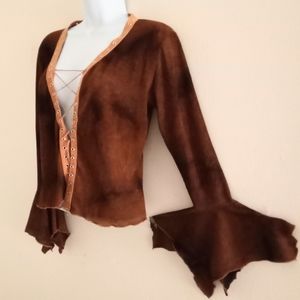 🎁 FREE GIFT INCLUDED 🎁 Bell-Cuff Long Sleeves Raffled Lace-Up Blouse Top